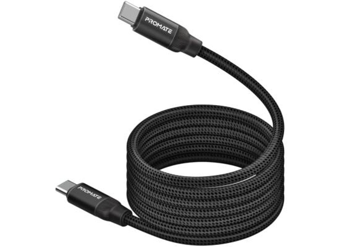 Promate Springy USB-C to USB-C Premium Magnetic Self-Organizing Cable with 60W Power Delivery and 120cm Durable Nylon Braided Sync and Charge Cable, Reversible Connectors, Thick Copper Core - Black product thumbnail 2