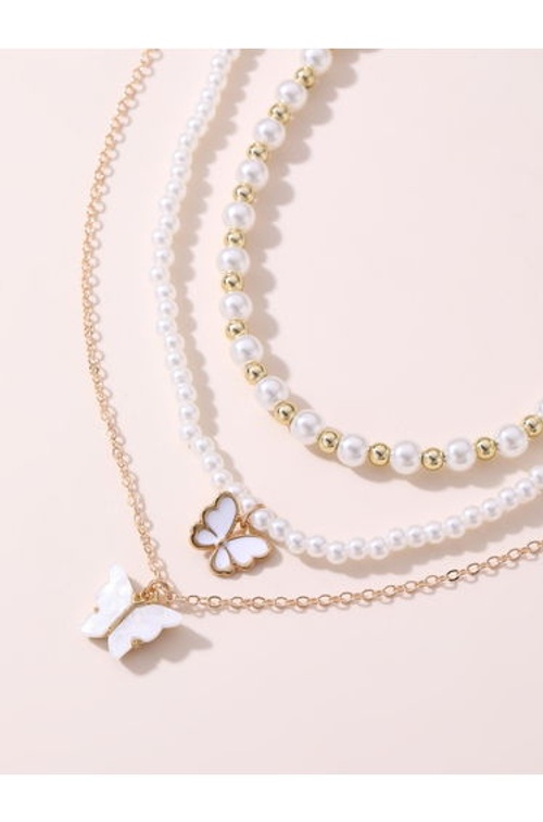 Pack of 3 - White Pearl and Butterfly Necklace product thumbnail 3