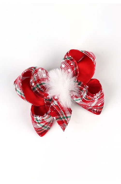 Fuzzy Pom-Pom Plaid Bowknot Hair Clip product thumbnail 2