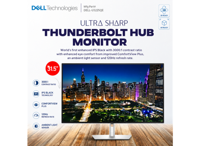 Dell UltraSharp 32 U3225QE Thunderbolt 4 Hub Monitor, 32" IPS Display, 4K UHD Resolution, 120Hz Refresh Rate, 5ms (GtG Fast) Response Time, Adjustable Stand, 1.07b Color Display | U3225QE product thumbnail 2