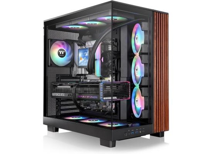 Thermaltake View 380 XL WS ARGB; Mid Tower Chassis; Side Wood Trim; 4x120mm ARGB Lite Fans Included; 420mm GPU Clearance; ATX/mATX/mITX; Hidden Connector Support; Dual Chamber; Black product thumbnail 2