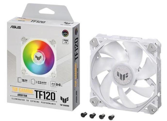 ASUS TUF Gaming TF120 ARGB Fan 3Pin LEDs Blade 120mm PWM Control For Computer Case & Liquid Radiator - White product thumbnail 2