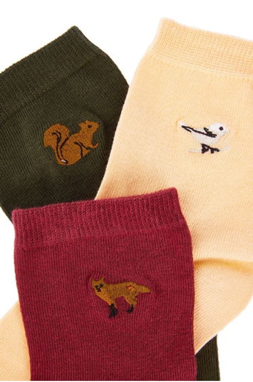 3-Pack Multi Color Cotton Animal Embroidery Knitted Socks