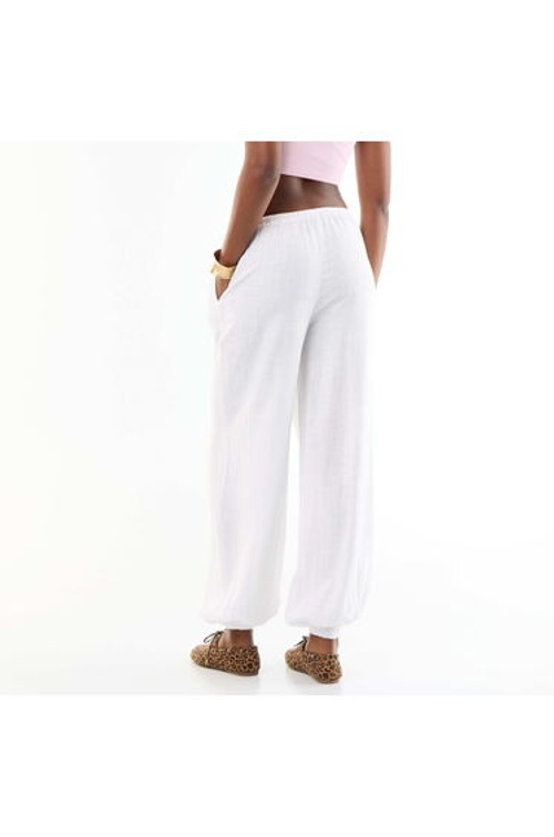 Solid Color Balloon Fit Trousers with 2 Pockets WHITE product thumbnail 4