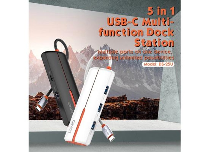 LDNIO DS-25U Laptop Docking Stations and Power Adapters Industrial USB C 3.0 HUB for Macbook 5 in 1 Port USB Hub - Black product thumbnail 2