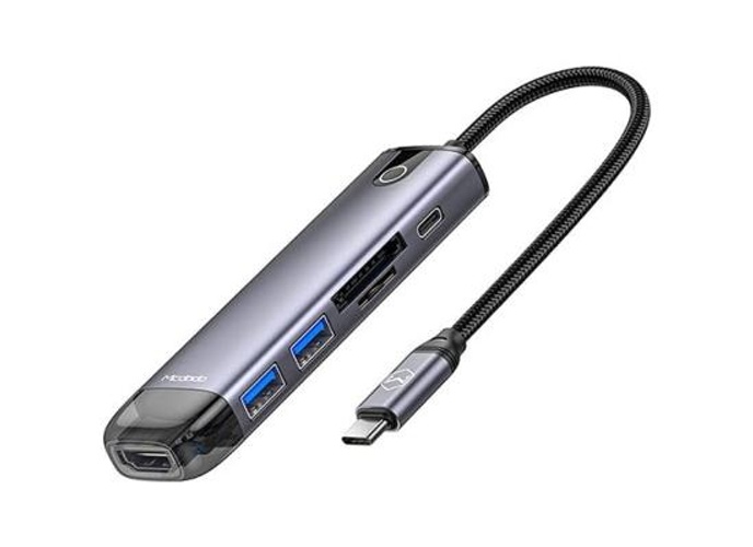 Mcdodo HU-7740 6 in 1 Hub, Aluminum Allow + Nylon Materials, HDMI, USB-A3.0 x2, VGA, USB-C (PD 100W), SD/TF Card Slot product thumbnail 2