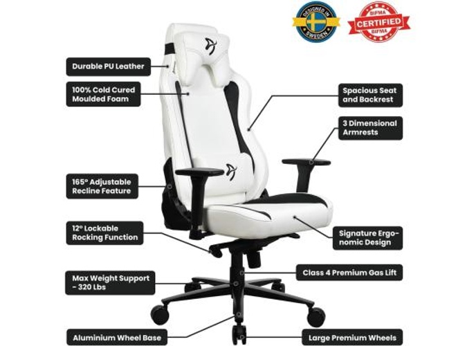 Arozzi Vernazza Soft PU Leather Ergonomic Office and Gaming Chair with High Backrest Recliner Swivel Tilt Rocker Adjustable Height and Adjustable Lumbar and Neck Support - White product thumbnail 2