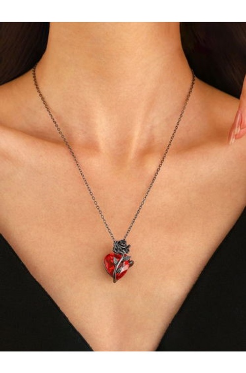 Heart and Flower Shape Drop Necklace product thumbnail 2