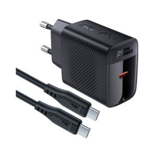 Acefast A82 GaN PD 20W Fast Wall Charger Set with USB-C to Lightning Cable, High-Efficiency GaN Adapter & Durable Fast Charging Cord - Black