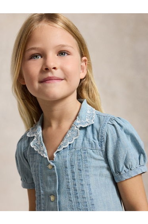 Ralph Lauren Girls Chambray Shirt Dress in Blue product thumbnail 3
