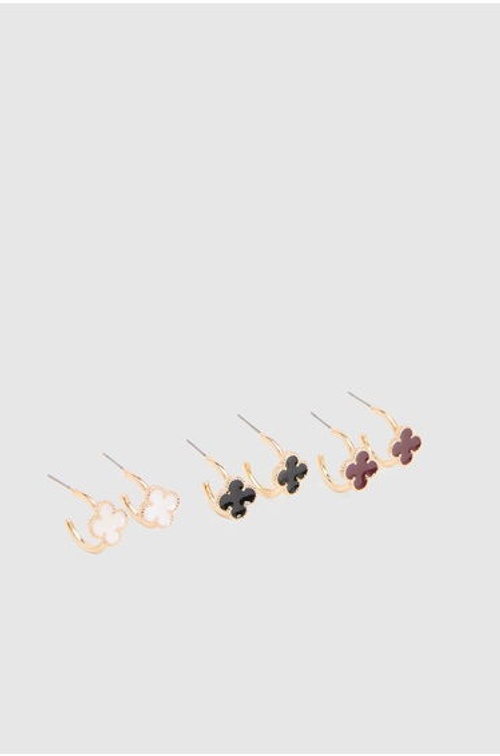 Clover Hoop Earrings 3 Pack - gold