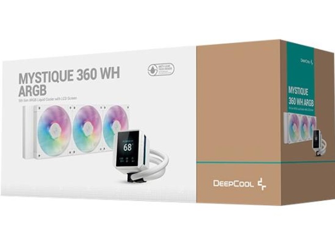 DeepCool MYSTIQUE 360 ARGB LCD Liquid Cooler 360mm 5th Gen Pump 3400RPM 2.8" 640x480 TFT LCD Screen 2150 RPM Fan Speed 72.45 CFM Fan Airflow , White product thumbnail 2