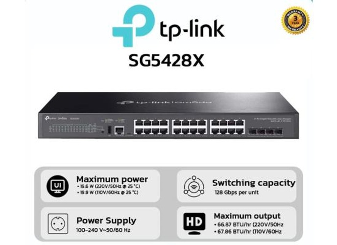 TP-Link TL-SG3428X | Jetstream 24 Port Gigabit Switch, 4 x 10GE SFP+ Slots | L2+ Smart Managed | Omada SDN Integrated | IPv6 | Static Routing | Support QoS, IGMP & LAG product thumbnail 2