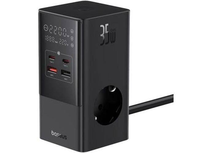 Baseus Power Combo Tower Digital Power Strip 3AC+2U+2C 35W with 1.5m Power Cord EU Cluster - Black product thumbnail 2