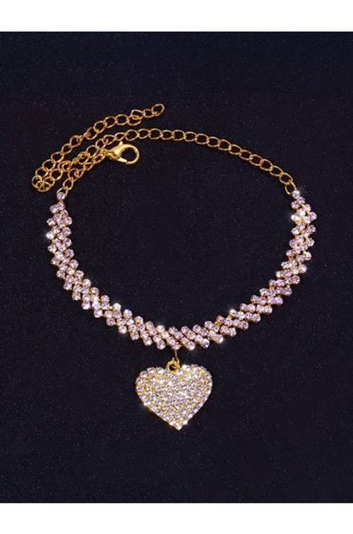 Women Gold Heart Rhinestone Anklet and Bracelet Set product thumbnail 4