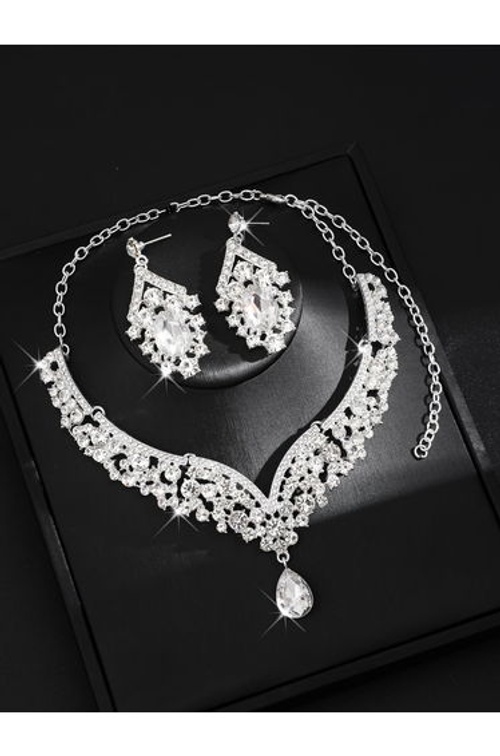 2-Piece Embellished Rhinestone Pendant Necklace and Earrings Jewelry Set product thumbnail 3