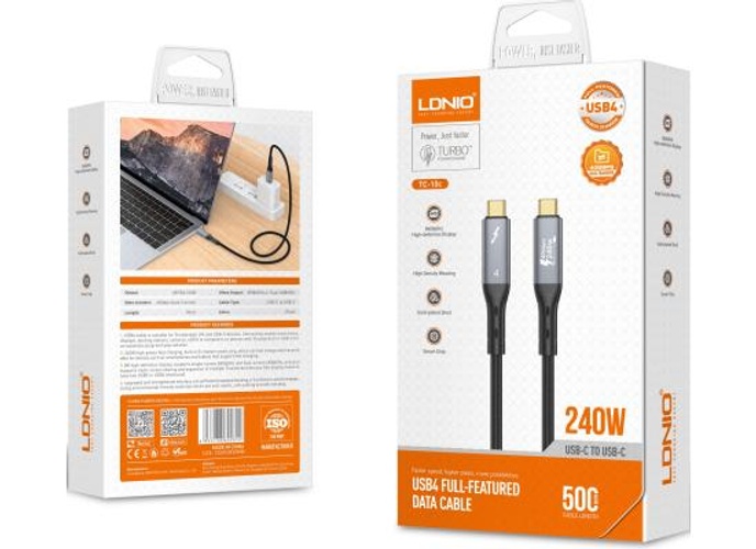 LDNIO TC11C Thunderbolt 4 Certified USB C to USB C Cable, 8K/4K Display/40Gbps / 240W Super-Fast Charger Cable 1M - Black product thumbnail 2