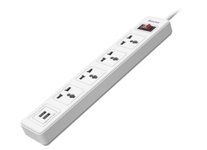 Huntkey SSZ507 Universal Power Strip 4x Outlet + 2x USB Charging Ports AC 220-240V Surge Protector 3M - White product thumbnail 2