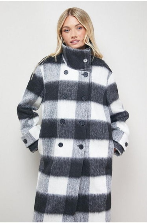 Brushed Check Funnel Neck Coat product thumbnail 3