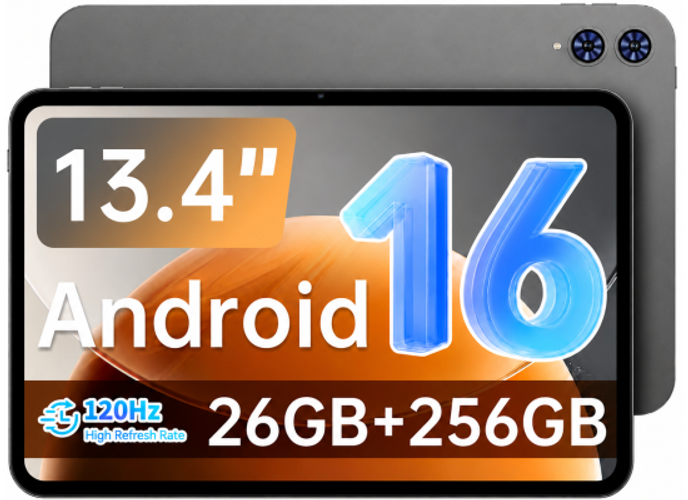 TECLAST T65 (2025) Large 13.4" 120hz Android 16 WIFI & LTE Tablet (256GB Storage / 6GB + 20GB Shared Memory) 10000mAh Battery , Gray product thumbnail 2