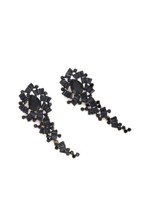Ripple of Brilliance Rhinestone Drop Earrings in Black