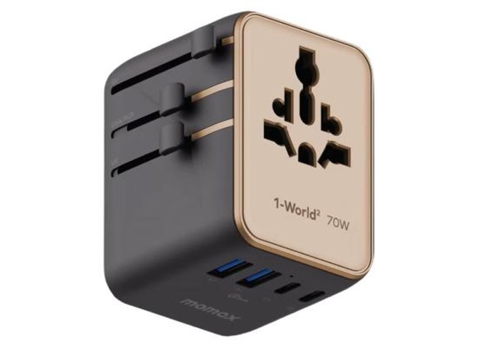 Momax 1-World² 5-Port Mini Universal Travel GaN Charger 70W with Dual AC - Desert Titanium product thumbnail 2