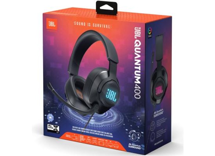 JBL Quantum 400 - USB over-ear gaming headset with game-chat balance dial, JBL QuantumSURROUND and DTS, Voice focus directional flip-up mic and memory foam ear cushions - Black product thumbnail 2