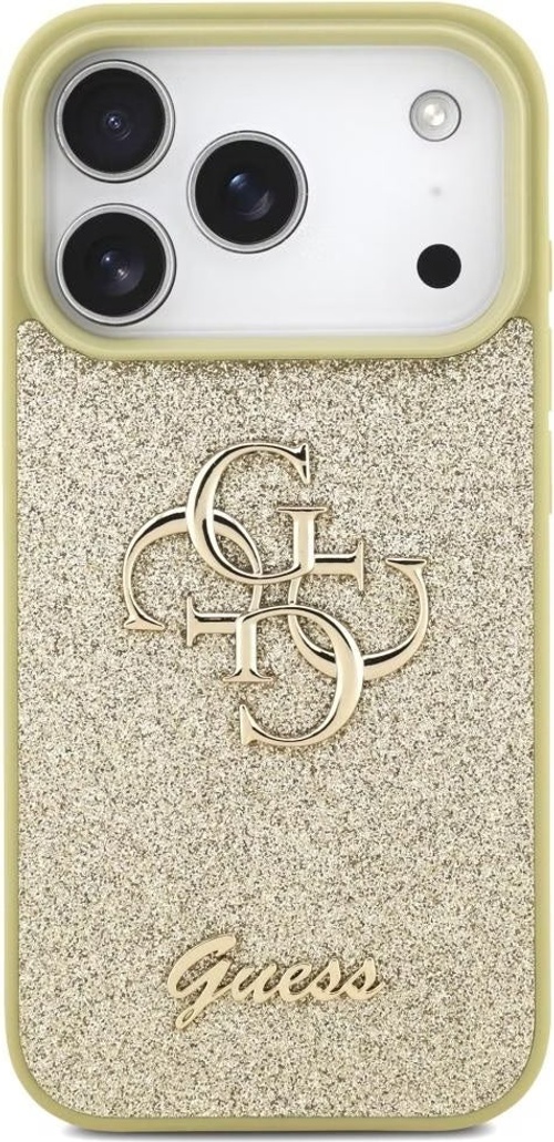 Guess PU Glitter Case with Big 4G Metal Logo for iPhone 17 Pro & 17 Pro Max - Gold