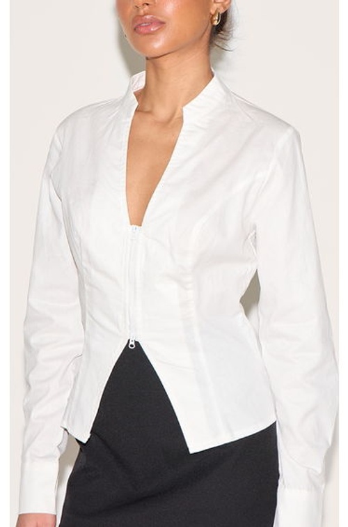 Petite White Zip Up Shirt product thumbnail 4