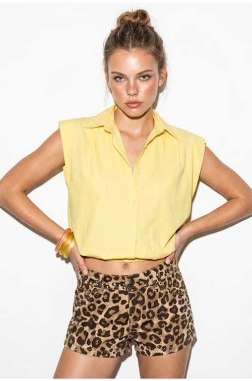 LUCCI Women's Sleeveless Cropped Poplin Shirt