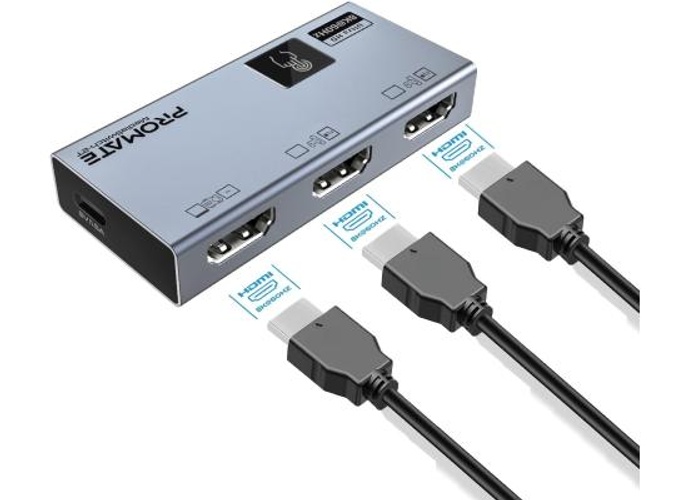 Promate MEDIASWITCH-2T HDMI Switch Adapter, Premium Ultra High-Resolution HDMI Switch with 8K@60Hz, 4K@120Hz Display, 3 HDMI Ports, Touch Control and Ultra-Compact Design product thumbnail 2