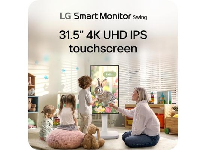 LG 32U889SA Smart Monitor Swing 32" IPS 4K UHD HDR10 Touchscreen on a Fully Adjustable Wheeled Base , webOS, Built-in Speaker, HDMI, USB Type-C, Tilt/Height/Swivel/Pivot Stand, White product thumbnail 2
