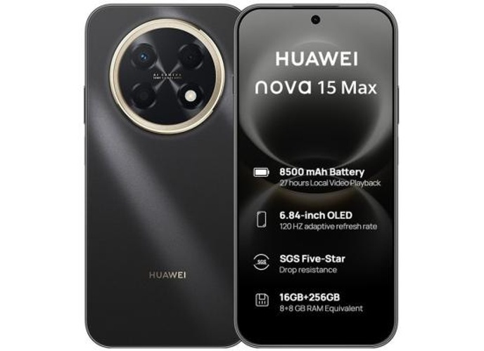 Huawei Nova 15 Max Dual SIM – 120Hz OLED Display, 50MP Ultra Sensing Rear Camera, 8GB RAM, 256GB Storage, 8500mAh Battery , Golden Black product thumbnail 2