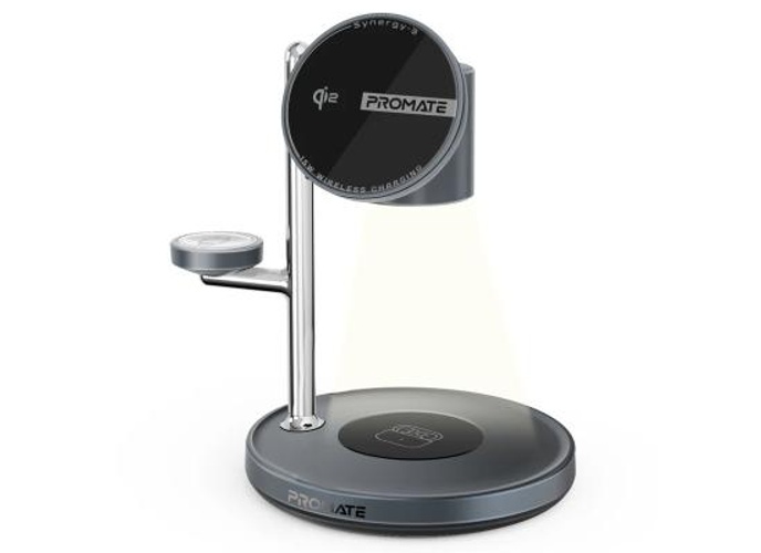 Promate Synergy 4-in-1 Qi2 Certified MagSafe Compatible Wireless Charging Station w/ Soft-Glow Night Lamp - Black product thumbnail 2