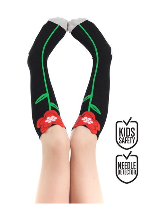 Poppy Floral Girl's Knee Socks Black