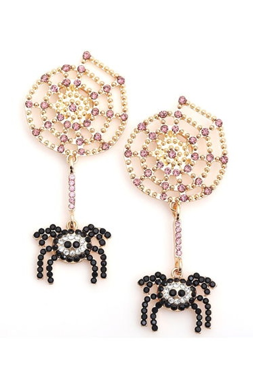 Black Spider and Cobweb Rhinestone Earrings product thumbnail 4