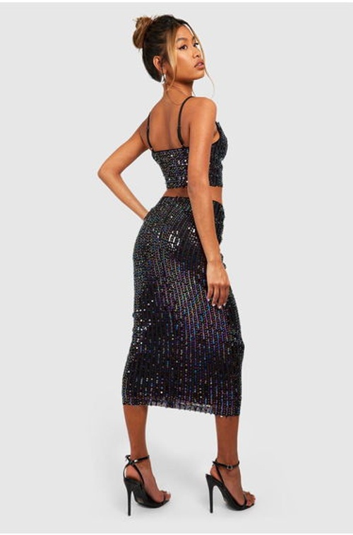 Rainbow Sequin Midaxi Skirt - black product thumbnail 3