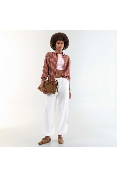Solid Color Balloon Fit Trousers with 2 Pockets WHITE product thumbnail 2