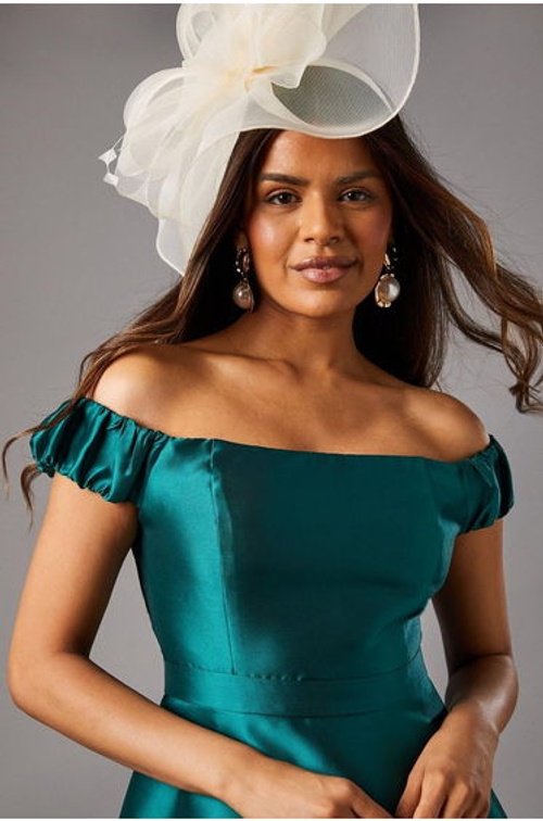 Petite Bardot Twill Midi Dress With Lace Trim product thumbnail 3