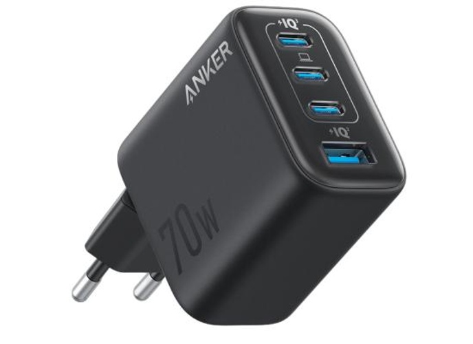 Anker Zolo USB C Wall Charger, 4-Port, PD 3.0 Wall Adapter with 70W Max Output, 3 USB-C and 1 USB-A, Compact and Stable Design, for iPhone 17/16 Series, MacBook, iPad, Pixel, Galaxy, and More (Black) product thumbnail 2