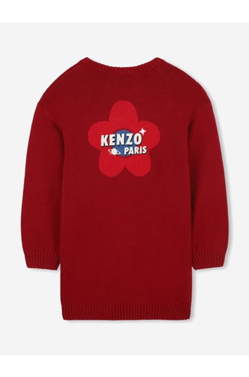 KENZO Girls Paris Flower Logo Knitted Dress in Red product thumbnail 2
