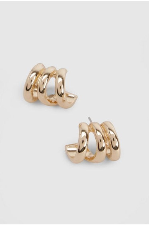 Gold Triple Mini Hoop Earrings - gold product thumbnail 2