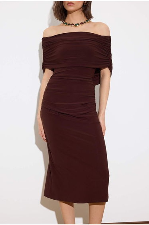 Brown Bodycon Carmen Collar Sleeveless Stretchy Knitted Dress product thumbnail 4