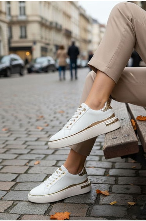 White-Gold Women's Sneaker