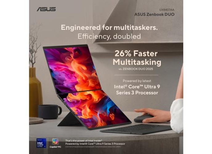 ASUS Zenbook DUO (2026) UX8407AA-SN099W Dual-Screen AI Laptop | Intel Core Ultra 9 386H | 32GB LPDDR5X | 2TB SSD | Dual 14" 3K OLED Touch 144Hz | Windows 11 Home | 90NB16V1-M008H0 product thumbnail 2