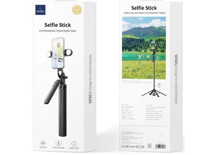 WiWU Wi-SE012 Live Broadcast Selfie Stick with Filled Lights + Remote Control Bluetooth for Smartphone - Black product thumbnail 2