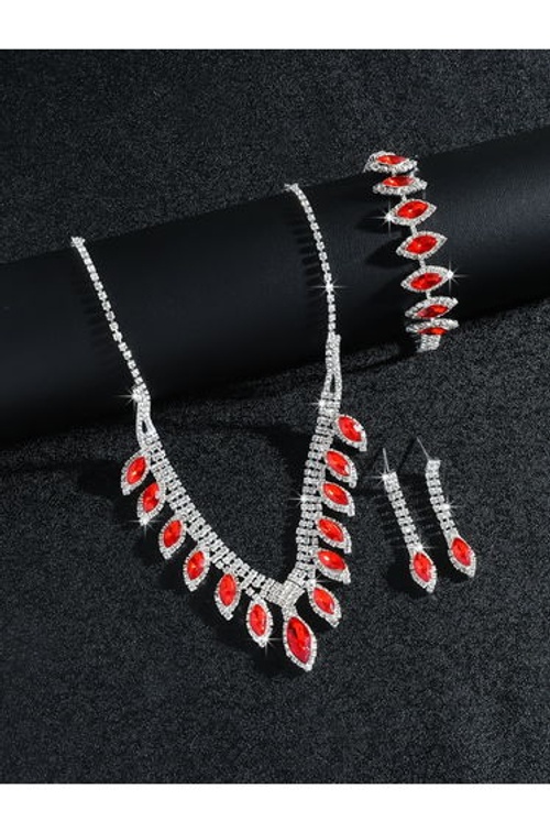 Red Crystal Necklace with Bracelet and Earrings Set product thumbnail 2