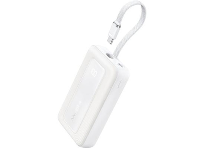 Anker A1688 Zolo Portable Charger, 10,000mAh 30W Power Bank with Built-in Lanyard USB-C Cable for Travel, Fast Charging Battery Pack - White product thumbnail 2