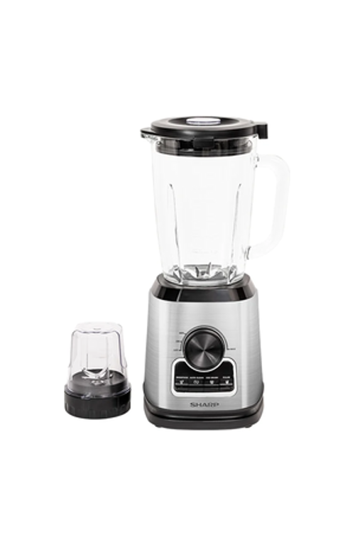 SHARP 1.75L 1000W Glass Blender with Dry Grinder, Ice Crushing and Auto Clean – Stainless Steel – EM-TX81-S3