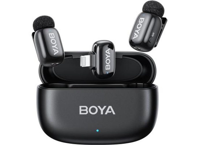 BOYA mini 2-03 (Lightning) Wireless Lavalier Microphones for iPhone 15/16/17 & Android, AI Noise Cancellation, App Control, 30H Battery Life with Charging Case, Lapel Microphone Wireless for Video Recording Vlogging , Black product thumbnail 2
